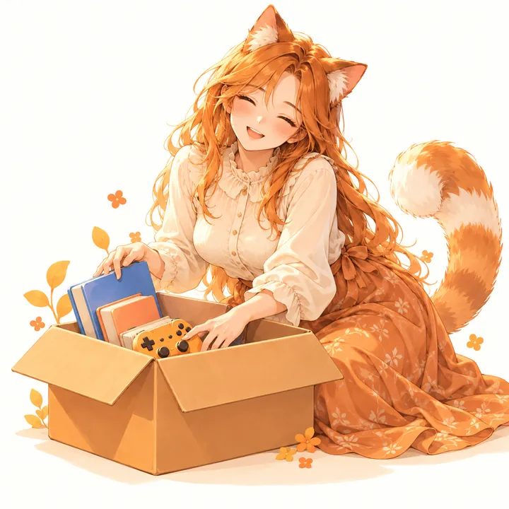 猫娘与兴趣收纳盒的原创插画