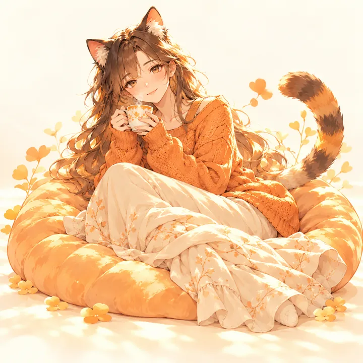 安静休息的猫娘原创插画